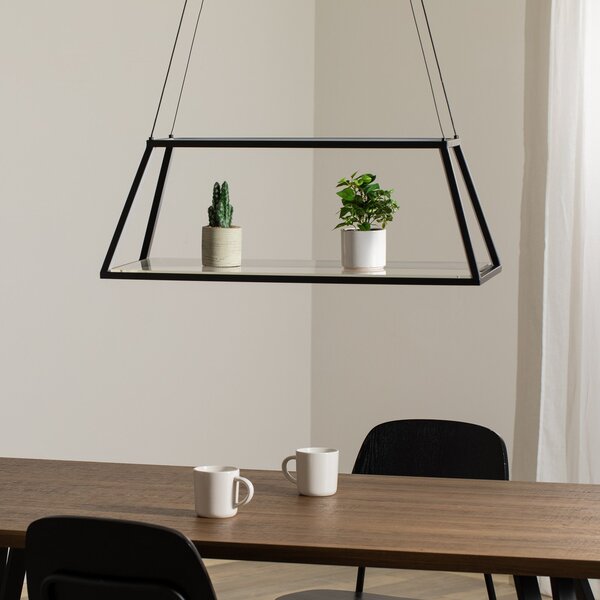 Lucande LED viseča svetilka Mensola, črna, aluminij, 75 cm, zatemnjen, Črna, Dnevna soba / jedilnica, Aluminij, Sodobni