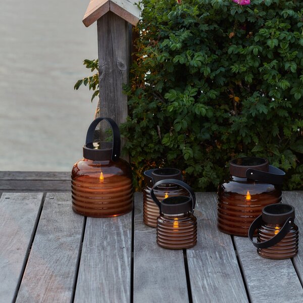 Sirius LED-sončna svetilka Aston Jar, višina 12 cm, jantarno-rjava, IP44, Rjava / rjasta, Steklo