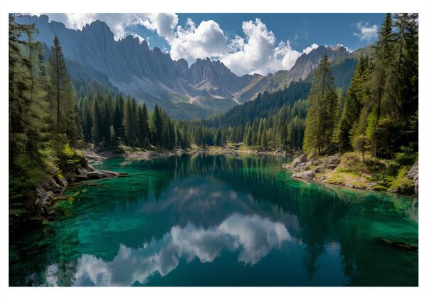 Slika gorsko jezero v gozdu