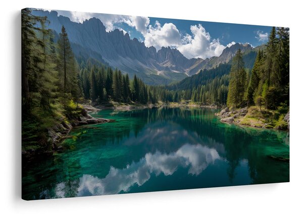 Slika gorsko jezero v gozdu