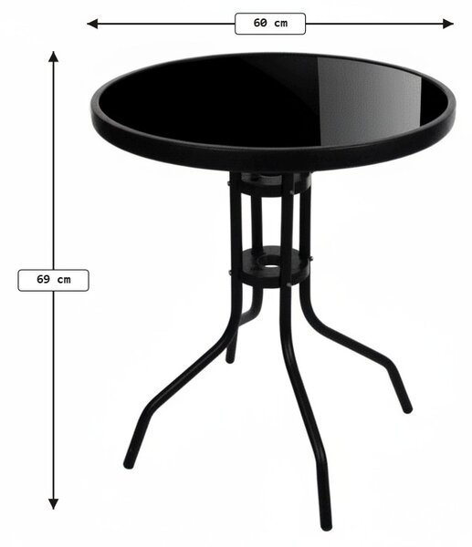 Okrogla vrtna miza s stekleno ploščo ISLAND BLACK 60 cm, črna