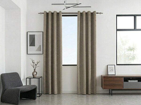 Zatemnitvena zavesa LOOM VELVET 140x250 cm, bež-rjava Za obesiti: Kovinski obročki