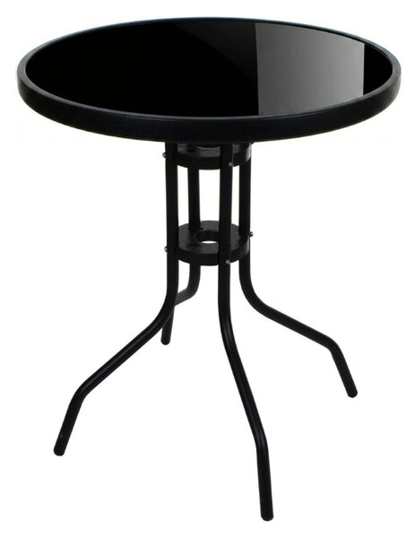 Okrogla vrtna miza s stekleno ploščo ISLAND BLACK 60 cm, črna