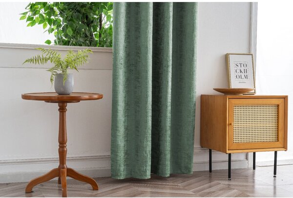 Zatemnitvena zavesa LOOM VELVET 140x250 cm, zelena Za obesiti: Kovinski obročki