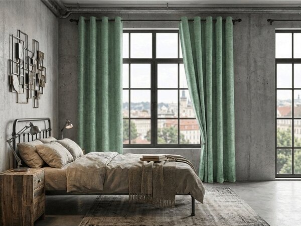 Zatemnitvena zavesa LOOM VELVET 140x250 cm, zelena Za obesiti: Kovinski obročki
