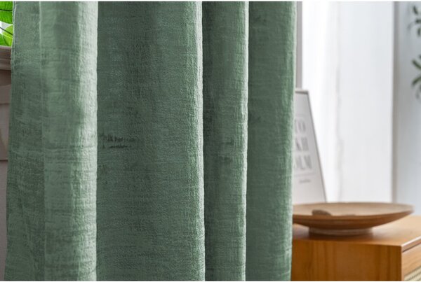 Zatemnitvena zavesa LOOM VELVET 140x250 cm, zelena Za obesiti: Kovinski obročki