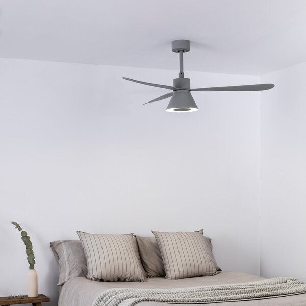 FARO BARCELONA LED stropni ventilator Amelia Cone L, siv, enosmerni, tih, 132 cm, zatemnjen, Siva, Dnevna soba / jedilnica, Plastika, Sodobni