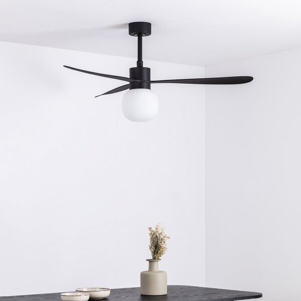 FARO BARCELONA LED stropni ventilator Amelia Ball L, črn, DC, tih, zatemnjen, Črna, Dnevna soba / jedilnica, Plastika, Sodobni