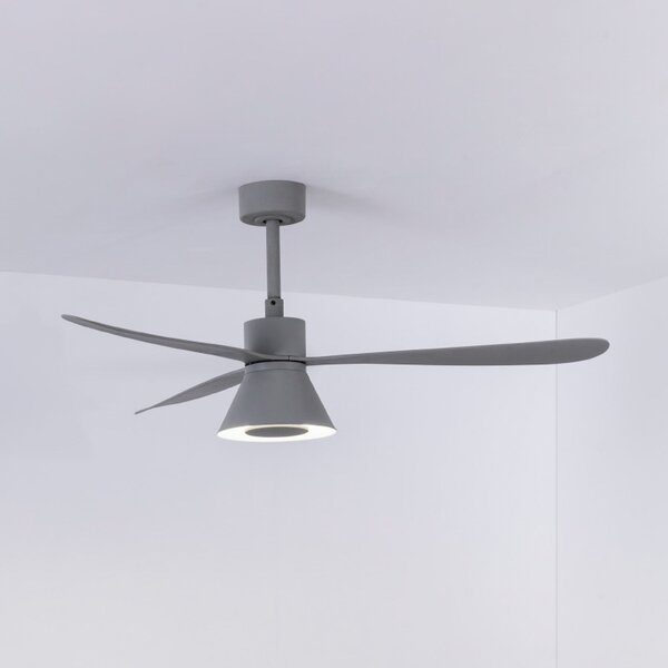 FARO BARCELONA LED stropni ventilator Amelia Cone L, siv, enosmerni, tih, 132 cm, zatemnjen, Siva, Dnevna soba / jedilnica, Plastika, Sodobni