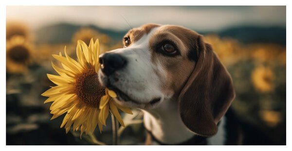 Slika beagle s sončnico