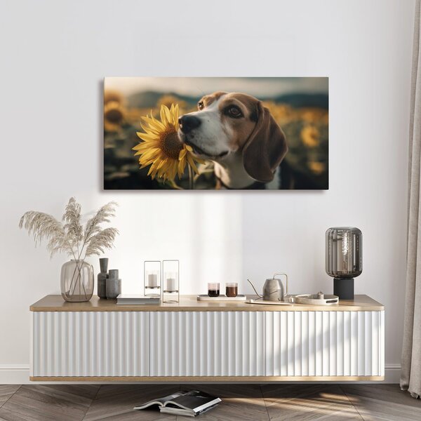 Slika beagle s sončnico