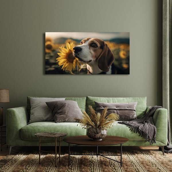 Slika beagle s sončnico