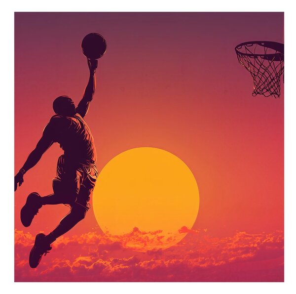 Slika slam dunk ob sončnem zahodu