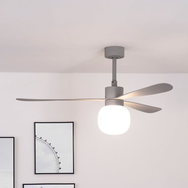 FARO BARCELONA LED stropni ventilator Amelia Ball L, siv, DC, tih, 132 cm, zatemnjen, Siva, Dnevna soba / jedilnica, Plastika, Sodobni