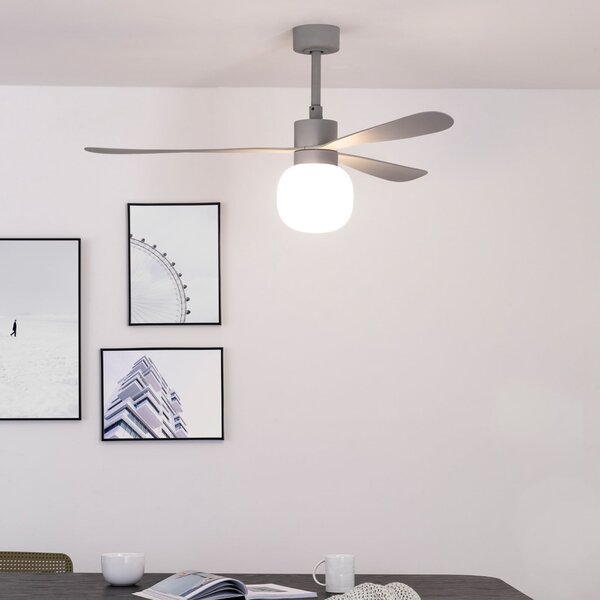 FARO BARCELONA LED stropni ventilator Amelia Ball L, siv, DC, tih, 132 cm, zatemnjen, Siva, Dnevna soba / jedilnica, Plastika, Sodobni