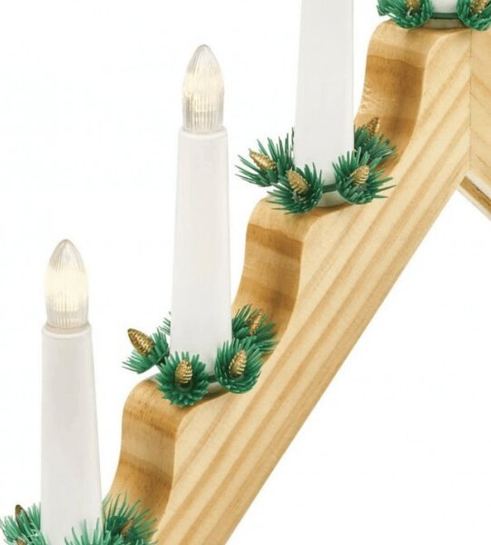 Božični svečnik za okno HOLLY NIGHT lesen s 7 LED, bel