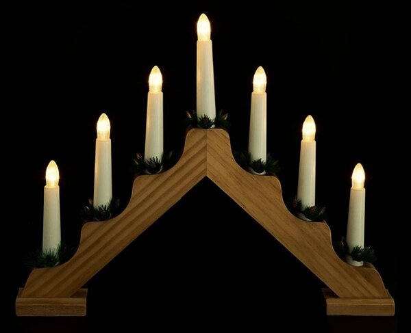Božični svečnik za okno HOLLY NIGHT lesen s 7 LED, bel