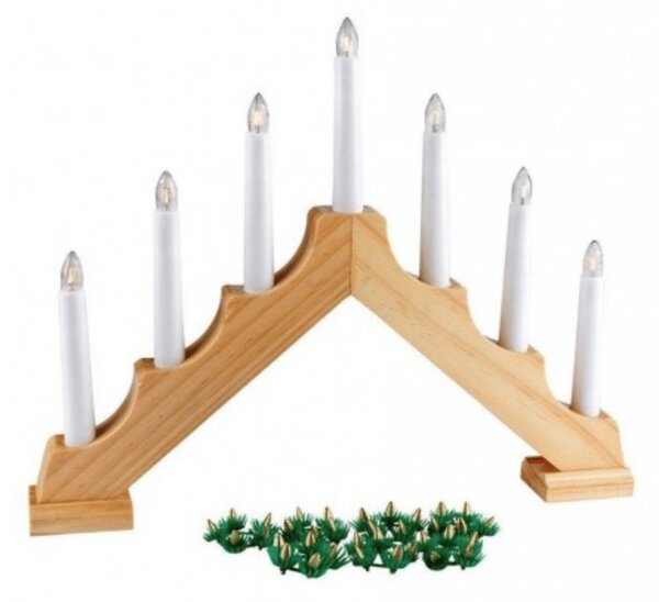 Božični svečnik za okno HOLLY NIGHT lesen s 7 LED, bel