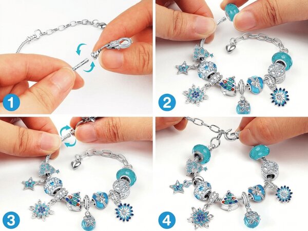 Adventni koledar BLUE DIAMONDS z zapestnicami, verižicami in obeski, modra/srebrna