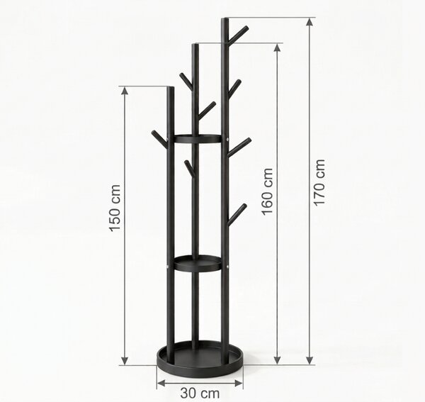 Samostoječe obešalo TREES 170 cm, črno
