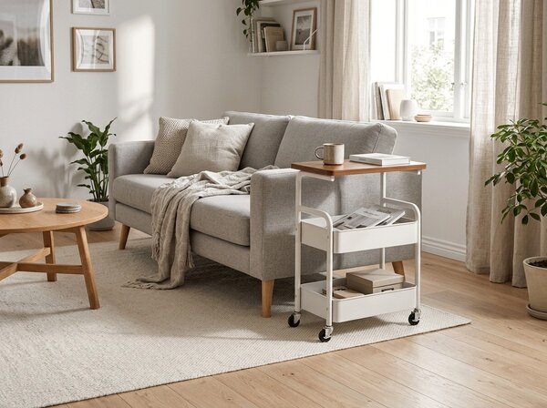 Stranska mizica na kolescih NEXORA 77x43 cm, bela