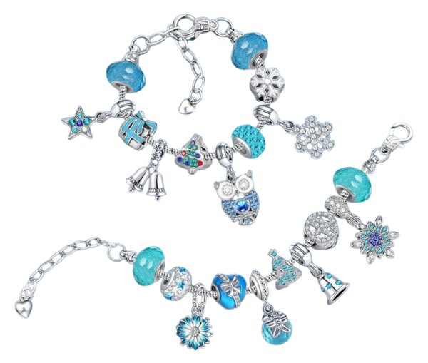 Adventni koledar BLUE DIAMONDS z zapestnicami, verižicami in obeski, modra/srebrna