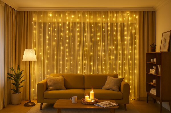 LED svetlobna zavesa ZVEZDNI DEŽ 3x3 m, topla bela
