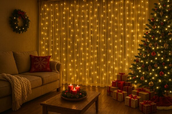 LED svetlobna zavesa ZVEZDNI DEŽ 3x3 m, topla bela