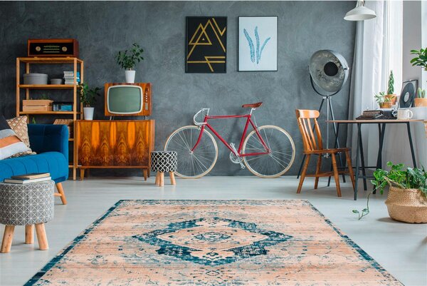 TKANA PREPROGA Baroque 120/170 cm taftano modra, krem barve