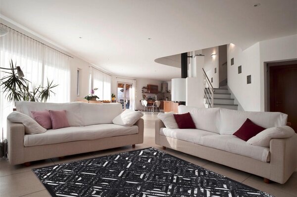 RAVNO TKANA PREPROGA Spark 410 Schwarz / Silber 80/150 cm črna, srebrne barve