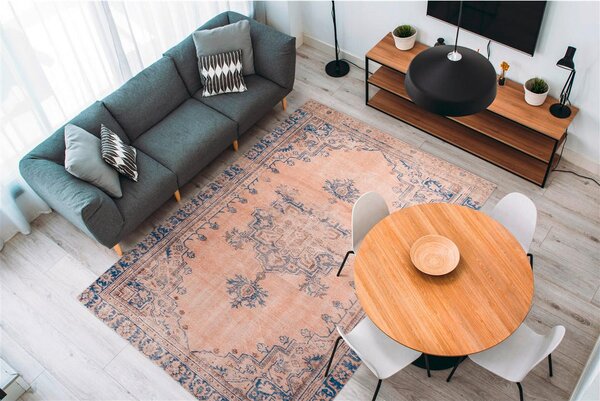 RAVNO TKANA PREPROGA Vintage 8406 Blau 140/200 cm potiskano modra