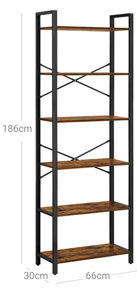 Knjižna omara TAYLOR s 6 policami 186x66 cm, rustikalno rjava