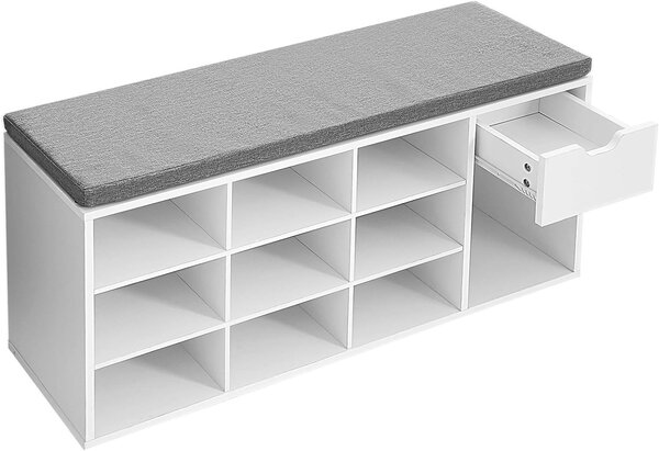 Omarica za čevlje s klopjo s sivim sedežem in predalom WESO WHITE 104x30x48 cm, bela