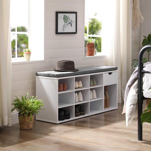 Omarica za čevlje s klopjo s sivim sedežem in predalom WESO WHITE 104x30x48 cm, bela