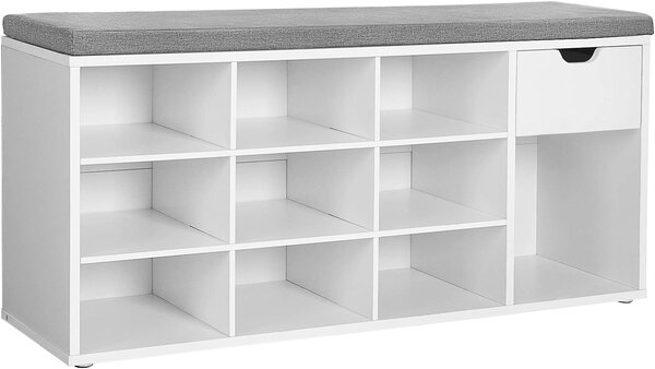 Omarica za čevlje s klopjo s sivim sedežem in predalom WESO WHITE 104x30x48 cm, bela