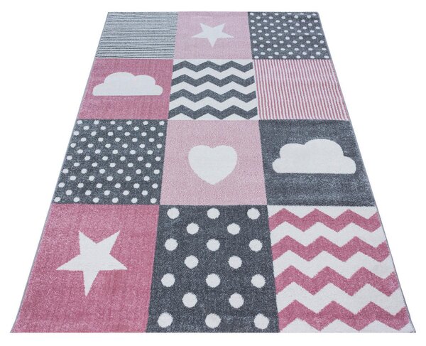 OTROŠKA PREPROGA Kids 120/170 cm tkano siva, bela, pink