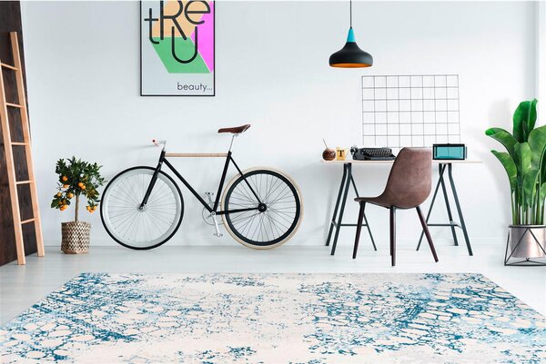 RAVNO TKANA PREPROGA Galaxy 725 Creme / Blau 80/150 cm tkano modra, krem barve