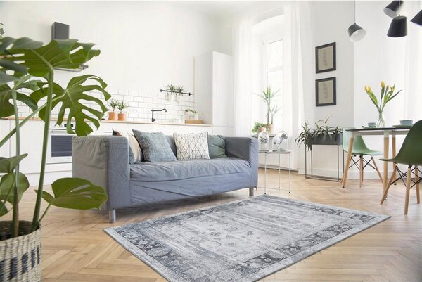 RAVNO TKANA PREPROGA Galaxy 1225 Grau / Blau 120/180 cm tkano modra, siva