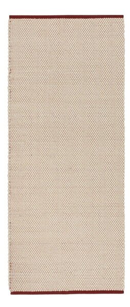 Rdeč/bež ročno tkan volnen tekač 80x170 cm Lenu – noo.ma