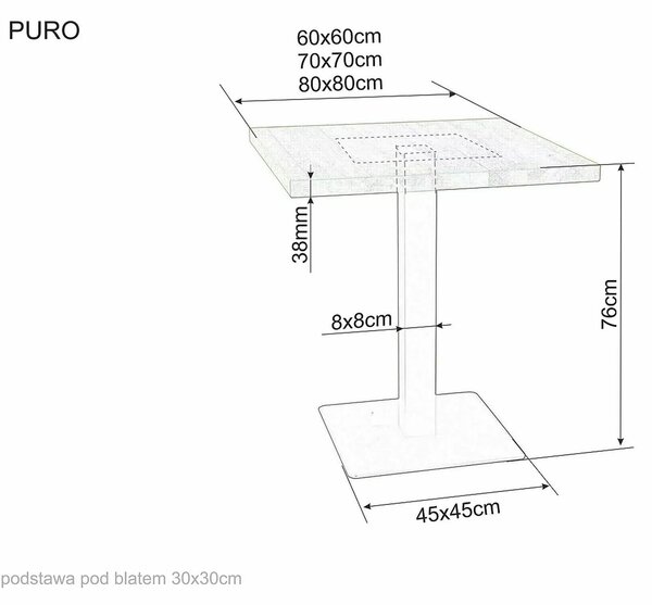 PROMOCIJA Črna jedilna miza s ploščo v hrastovem dekorju PURO 60x60 II. kvaliteta