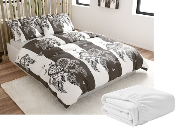 Set posteljnine mikropliš TIRSO sivo-bela + rjuha mikropliš SOFT 90x200 cm bela, enojna postelja