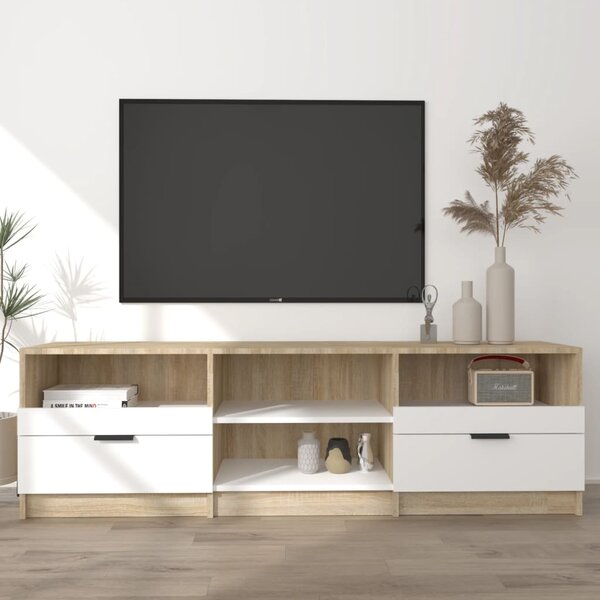 VidaXL TV omarica bela in sonoma hrast 150x33,5x45 cm konstruiran les