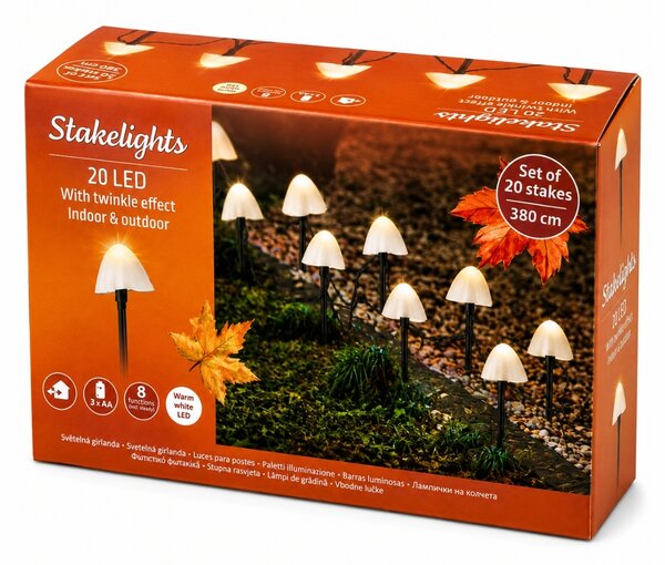 Vrtna LED svetila MUSHROOMS 20 kosov, 380 cm