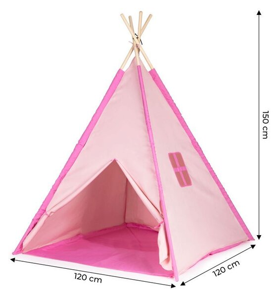 Šotor Teepee, hiša za otroke roza 120 x 120 cm