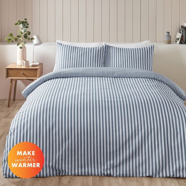 Modra flanelna posteljnina za zakonsko posteljo 200x200 cm Stripe – Catherine Lansfield