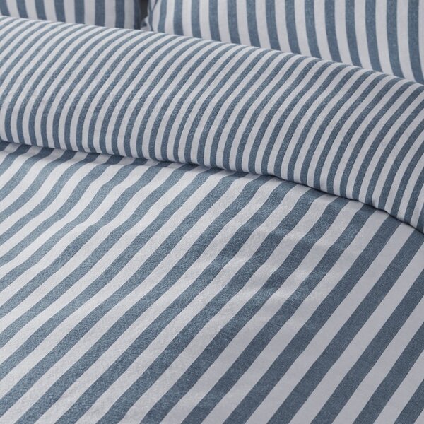 Modra flanelna posteljnina za zakonsko posteljo 200x200 cm Stripe – Catherine Lansfield