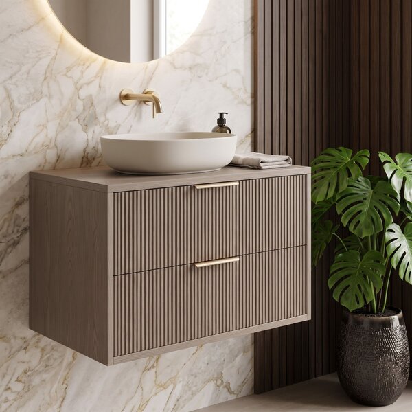Kopalniška omarica pod umivalnikom Rea Mono 80cm Grey Oak
