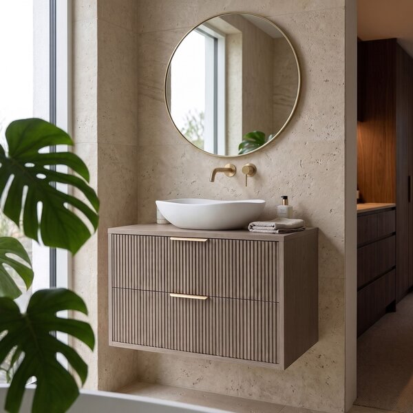 Kopalniška omarica pod umivalnikom Rea Mono 80cm Grey Oak