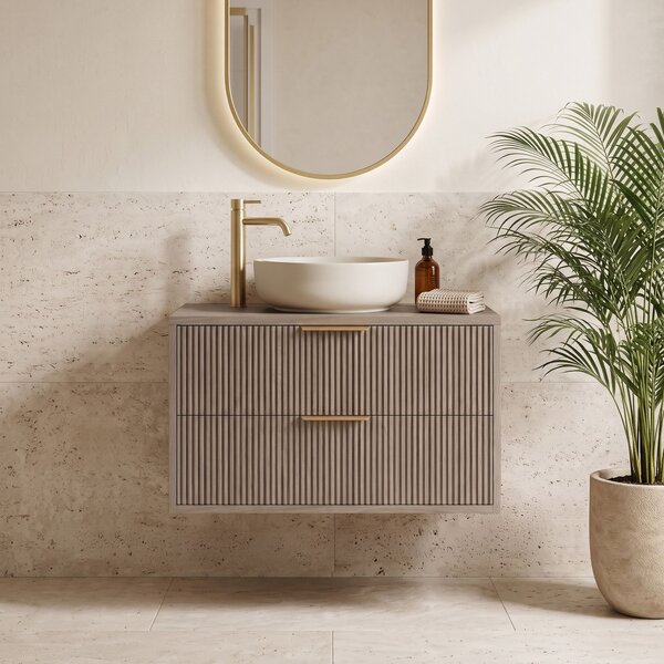Kopalniška omarica pod umivalnikom Rea Mono 80cm Grey Oak