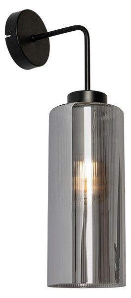 Stenska svetilka v slogu Art Deco črna z dimljenim steklom - Laura